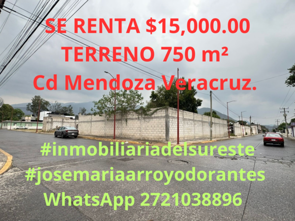 ???????? RENTA $15,000.00 TERRENO 750 m²  Cd Mendoza Veracruz.