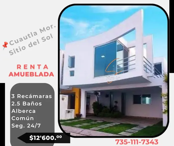 RENTA CASA EN CUAUTLA MORELOS 

CASA AMUEBLADA EN FRACCIONAMIENTO SITIO DEL SOL