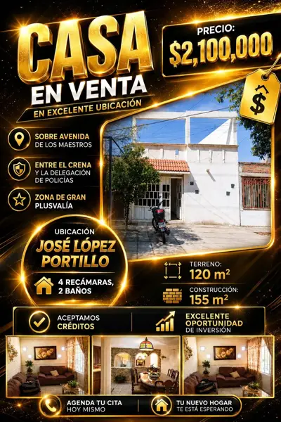 CASA EN VENTA EN JOSE LOPEZ PORTILLO, SOBRE AV. DE LOS MAESTROS