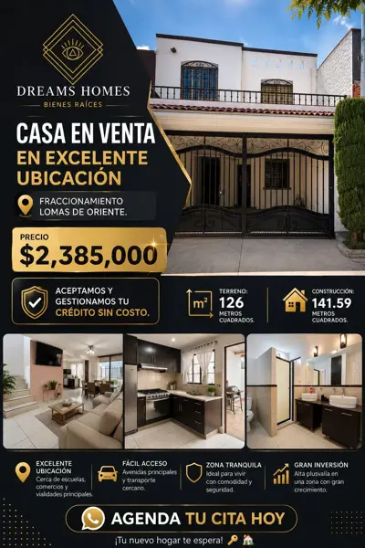 CASA EN VENTA EN FRACCIONAMIENTO LOMAS DE ORIENTE, A UNOS PASOS DE LA LINEA VERDE