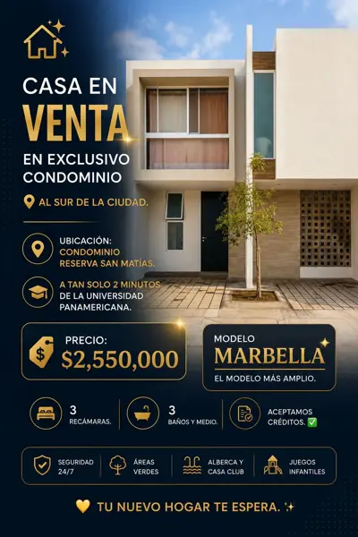 CASA EN VENTA EN CONDOMINIO RESERVA SAN MATIAS