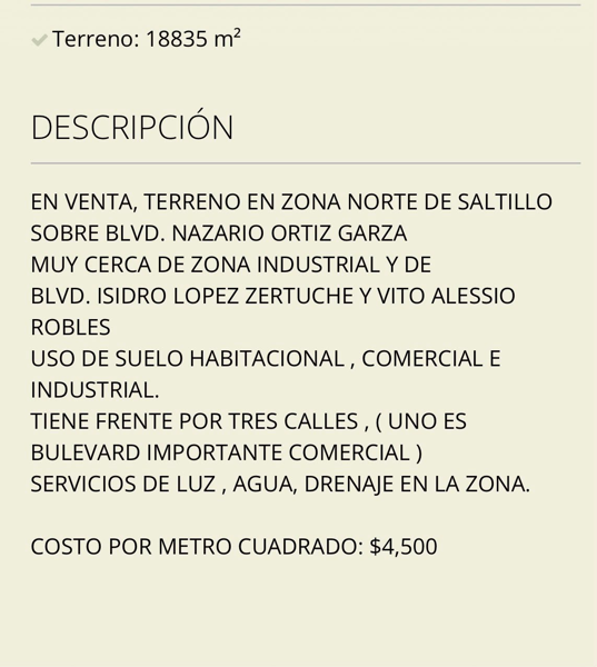 Terreno en venta en Virreyes Obrera, Saltillo — foto 3 de 4