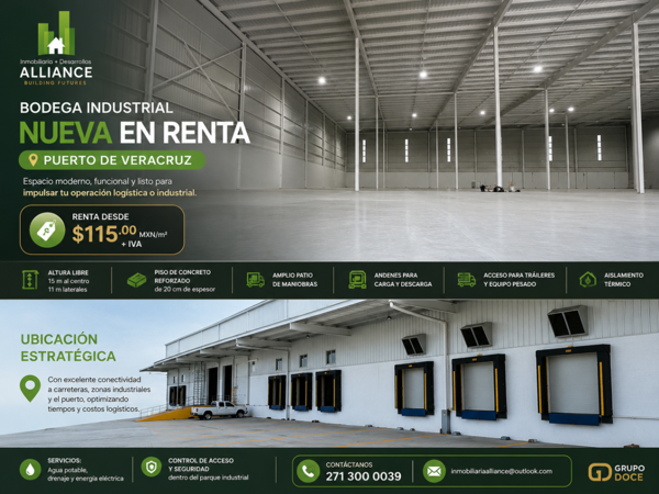 Renta de Nave Industrial 1600 m2 Puerto de Veracruz