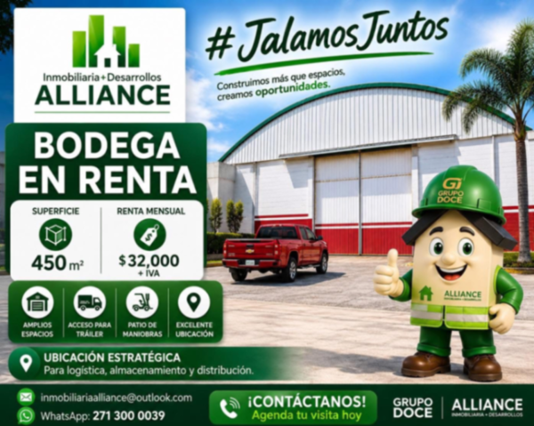 Renta de Bodega de 450 m2 en Cordoba Veracruz