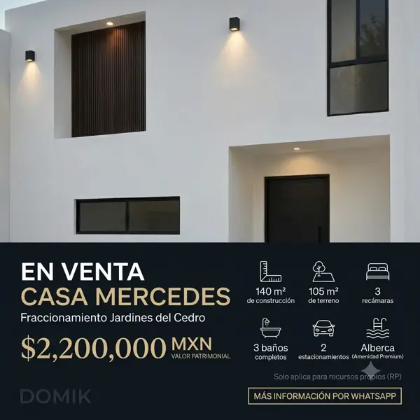 EN VENTA - Casa Mercedes en Fraccionamiento Jardines del Cedro - $2,200,000 MXN