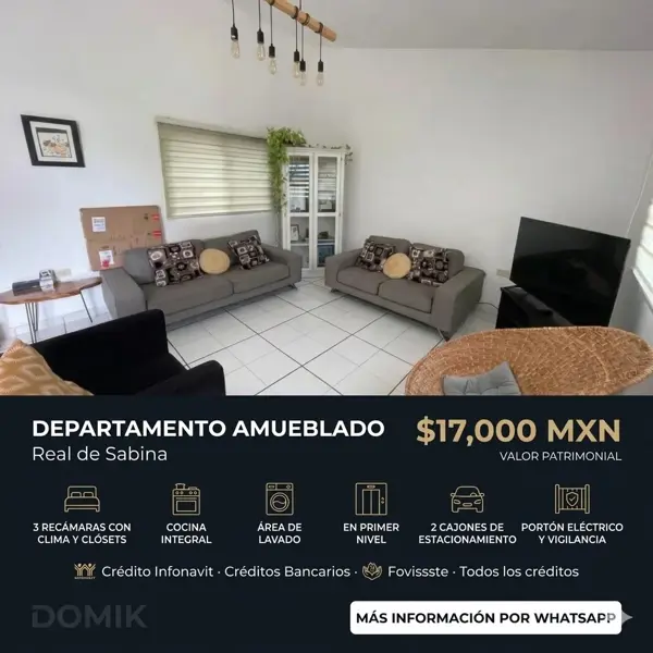 EN RENTA - Departamento amueblado en Real de Sabina - $17,000 MXN EN RENTA - Departamento amueblado en Real de Sabina - $17,000 MXN