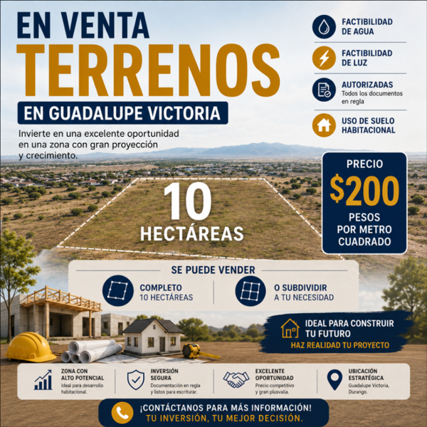 Terreno para invertir en Guadalupe Victoria Durango habitacional