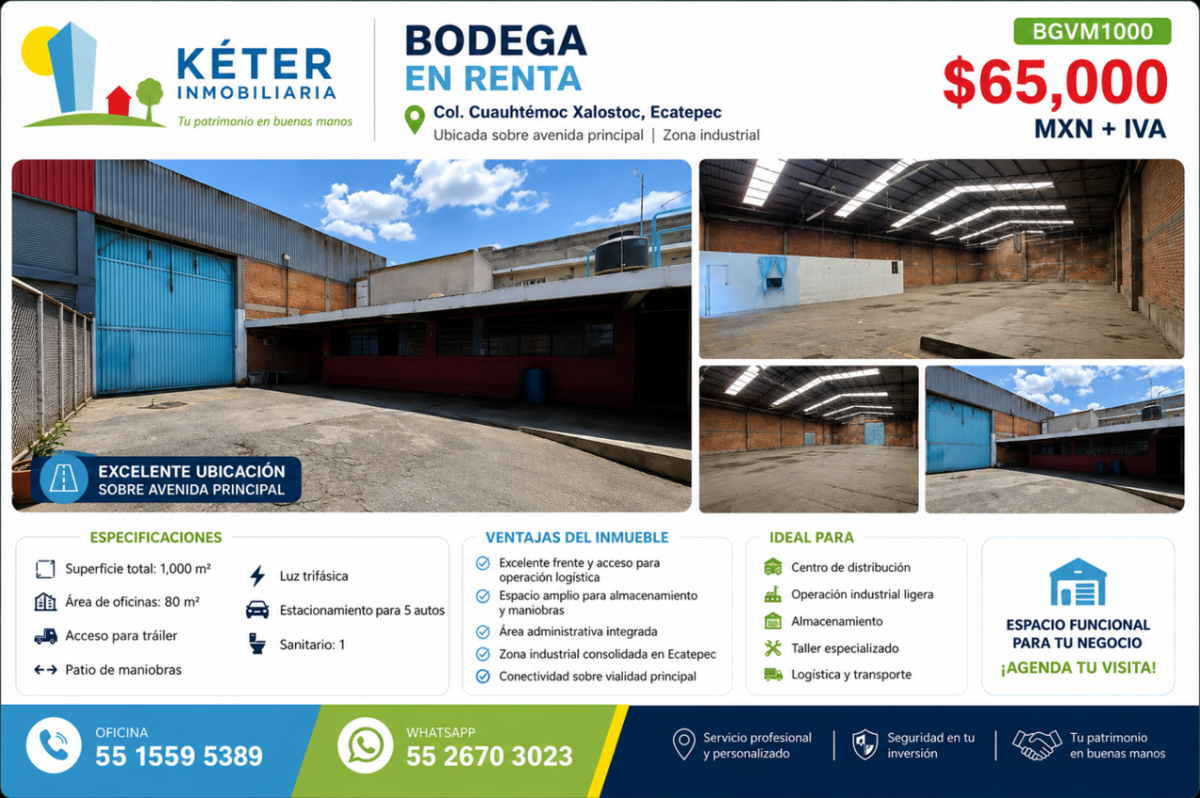 Bodega en renta en Cuauhtemoc Xalostoc, Ecatepec de Morelos — foto 1 de 4