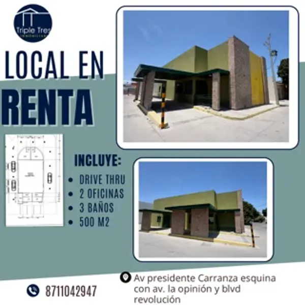 Local Comercial con Drive Thru en Renta en Blvd Revolución, Torreón Centro