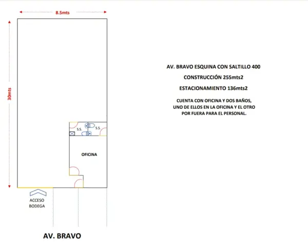 BODEGA EN RENTA EN AV BRAVO ESQ SALTILLO 400 CON OFICINA Y DOS MEDIOS BAÑOS, TORREON COAHUILA