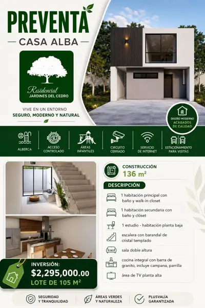 EN VENTA - Casa Alba en Residencial Jardines del Cedro - $2,295,000 MXN