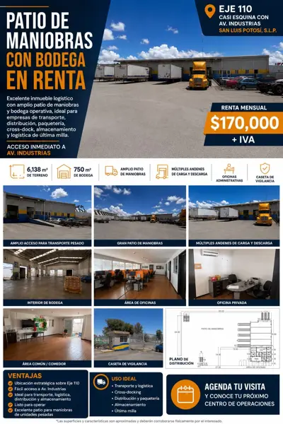 Patio de Maniobras con bodega en renta - Zona Industrial