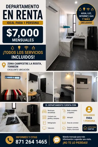 Departamento amueblado para una persona