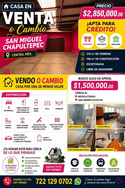 Casa en venta o cambio en san Miguel Chapultepec