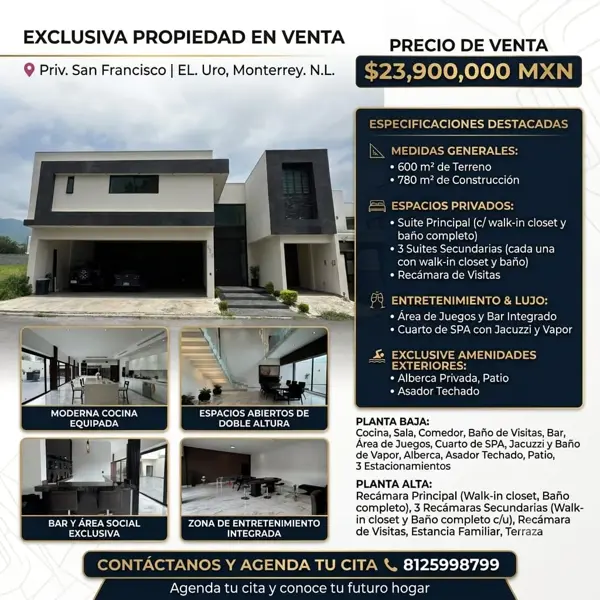 Venta de Casa en Monterrey con Alberca y Amplio Jardín, Carretera Nacional