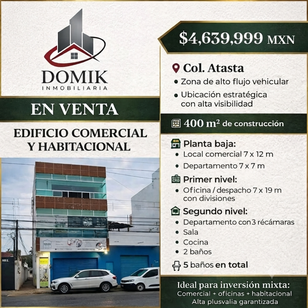 EDIFICIO A PRECIO DE OPORTUNIDAD EN LA COLONIA ATASTA