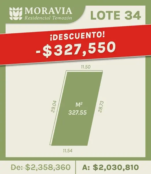 Lote 34 en VENTA en Moravia, Temozón Norte