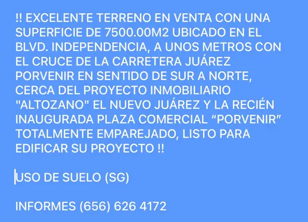 Terreno en venta en El Papalote, Juárez — foto 2 de 5