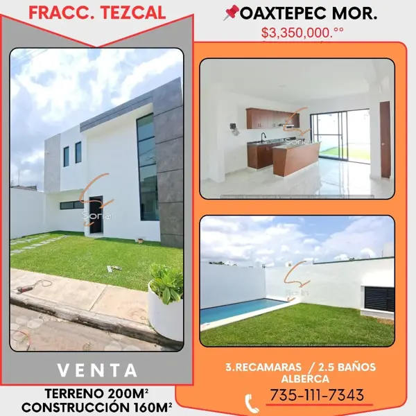 CASA EN VENTA CON ALBERCA, EN OAXTEPEC, MORELOS
$3,350,000.00