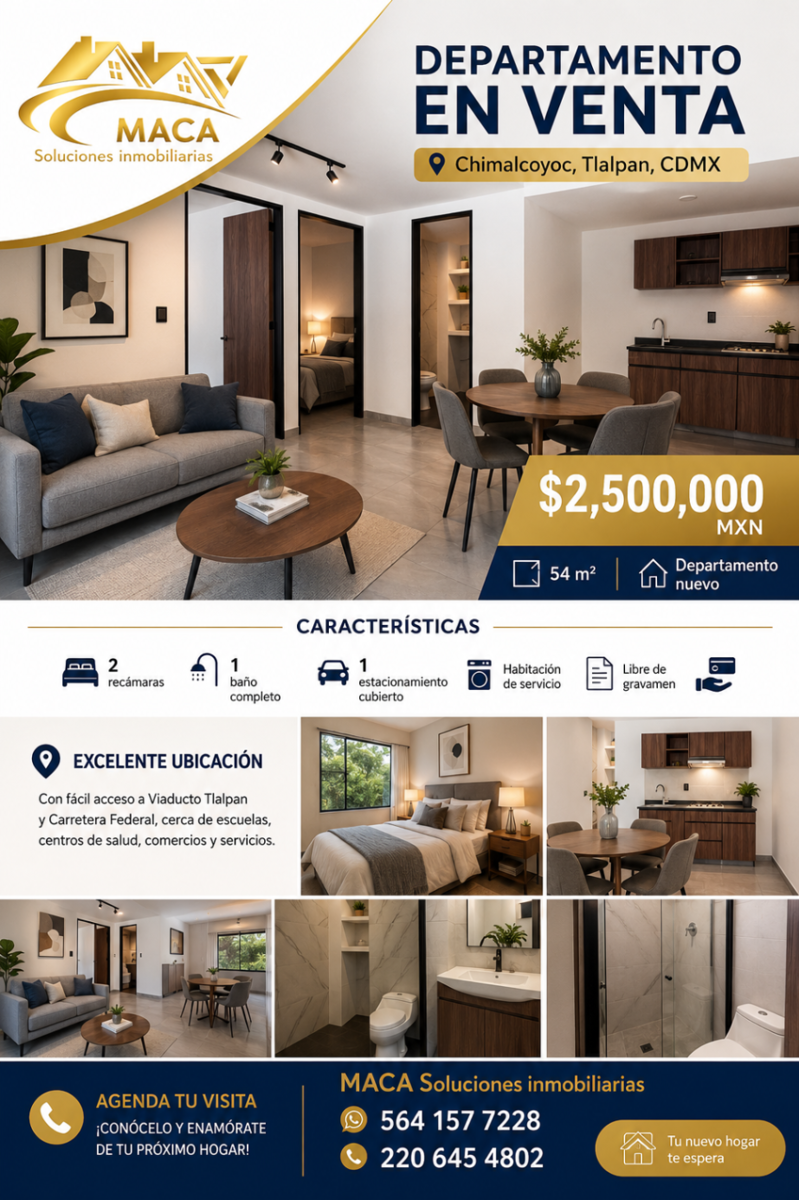 Departamento en venta en Chimalcoyoc, Tlalpan — foto 1 de 15