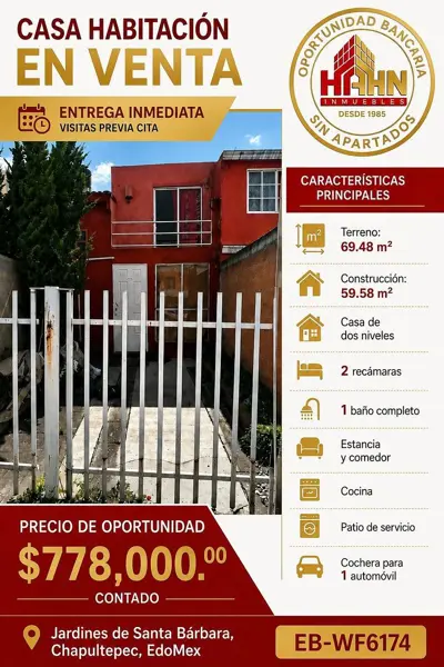 ESTADO DE MEXICO, CHAPULTEPEC, CASA VENTA