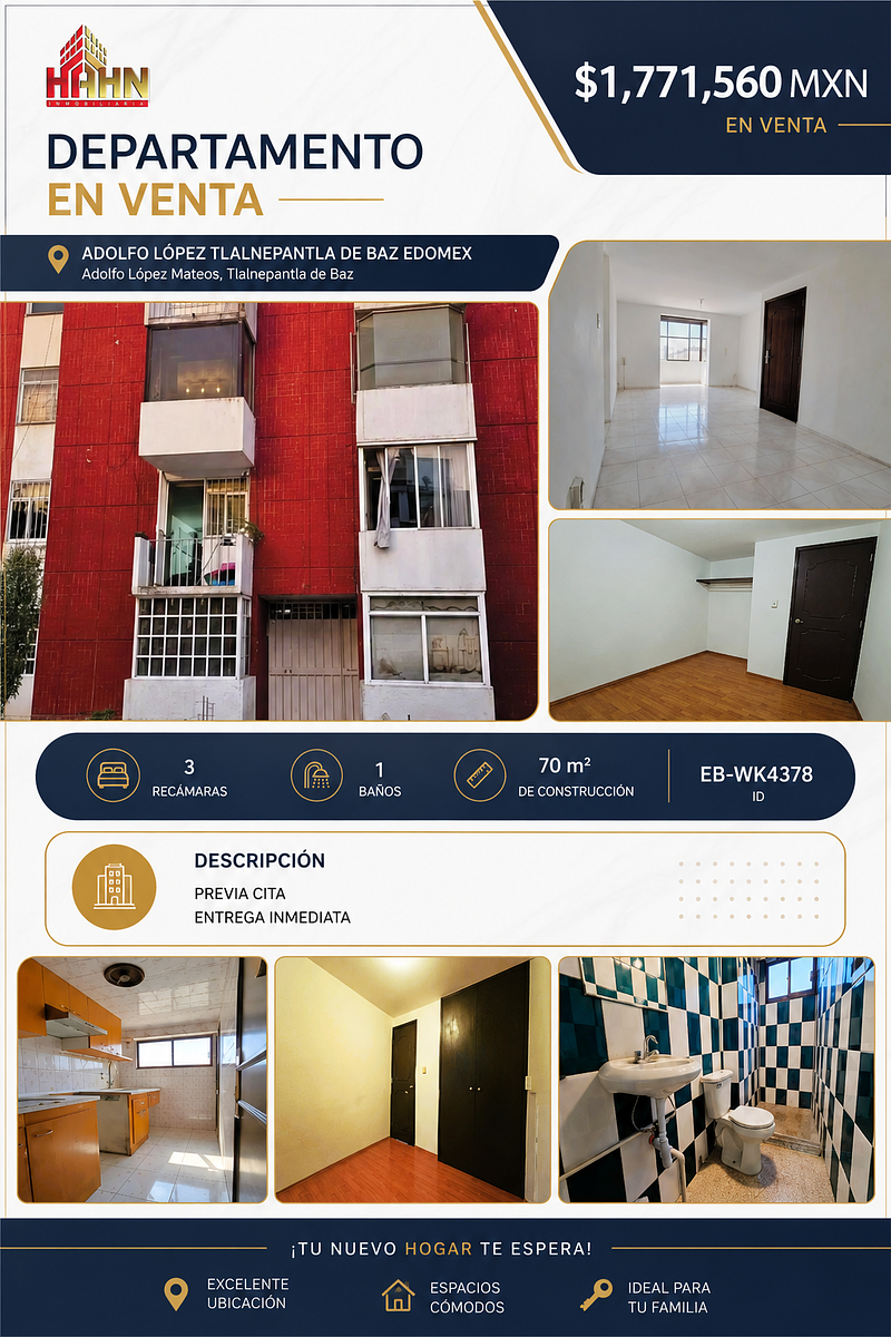 Departamento en venta en Adolfo López Mateos, Tlalnepantla de Baz — foto 1 de 12