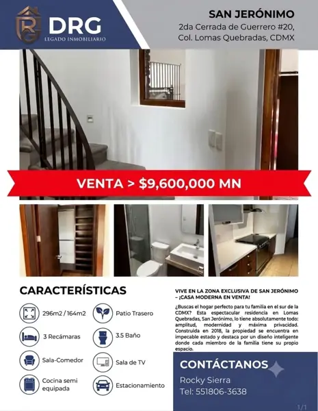 VENTA CASA COL. LOMAS QUEBRADAS MAGDALENA CONTRERAS