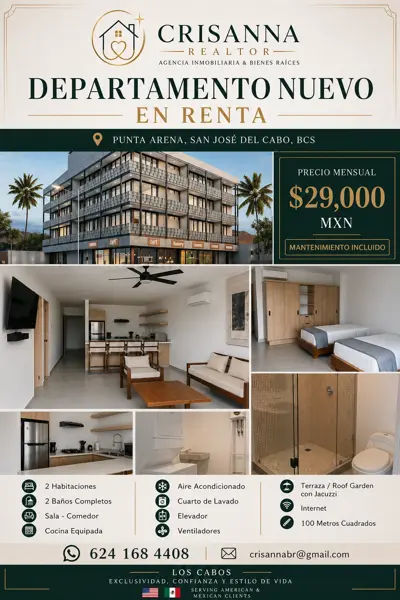 Estrena Departamento de Lujo Amueblado | Punta Arena | San José del Cabo| Roof Garden y Jacuzzi