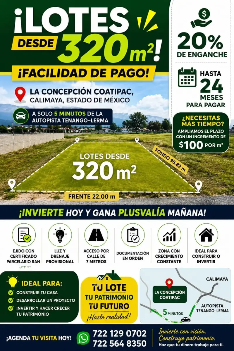 Terreno en venta en La Concepción Coatipac (La Conchita), Calimaya