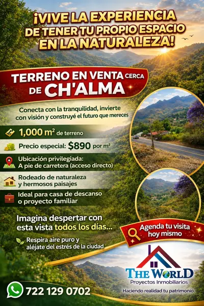 Terreno en venta cerca de Chalma