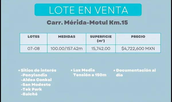 TERRENO EN VENTA | YAXKUKUL, YUCATÁN — CARR. MÉRIDA-MOTUL KM. 15