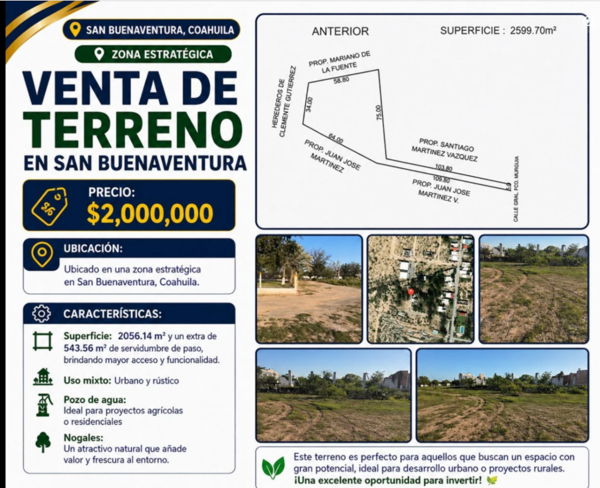 TERRENO EN VENTA EN SAN BUENAVENTURA, COAHUILA