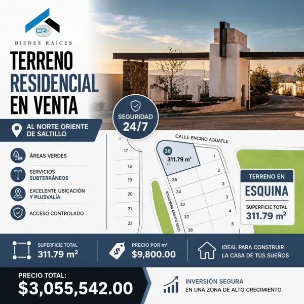 TERRENO EN VENTA EN RESIDENCIAL RINCON DE LOS ENCINOS | EN ESQUINA