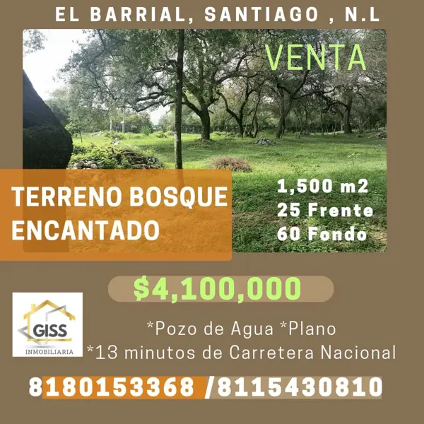 Venta Terreno en BOSQUE ENCANTADO Santiago N.L.