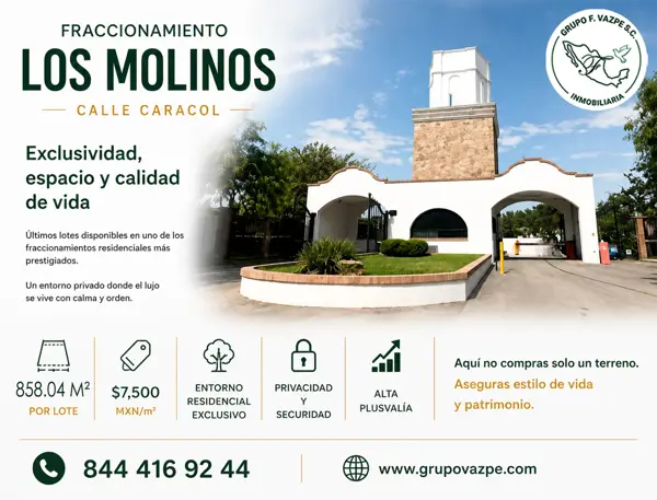 ?? Terreno Residencial de 858.04 m² en Venta | Fracc. Los Molinos