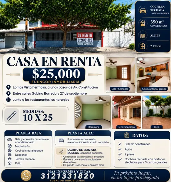 Casa en renta 3 recámaras Lomas Vistahermosa