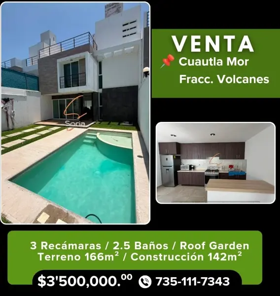 CASA EN VENTA
Fracc. Volcanes de Cuautla, Morelos
Precio: $3,500,000 MXN CASA EN VENTA
Fracc. Volcanes de Cuautla, Morelos
Precio: $3,500,000 MXN