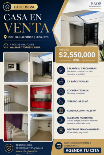 CASA EN VENTA EN PRIVADA MOJARÁS | COL. SAN ALFONSO | 2 PLANTAS | 3 RECÁMARAS | 2.5 BAÑOS | RECÁMARA