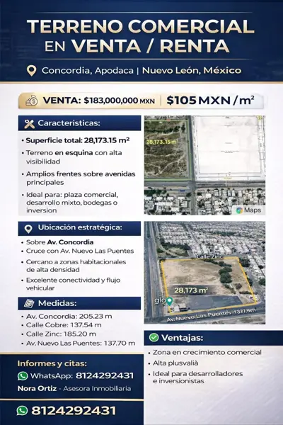 Renta de Terreno Comercial en Concordia, Apodaca, Nuevo León