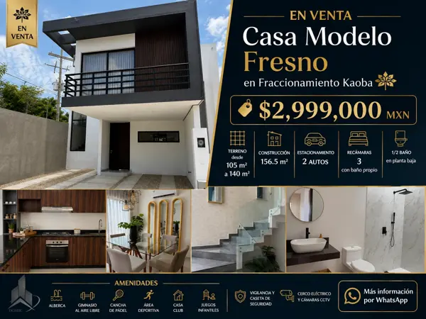 EN VENTA - Casa Modelo Fresno en Fraccionamiento Kaoba - $2,999,000 MXN