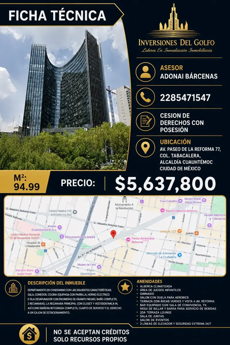 Departamento en venta en Tabacalera, Cuauhtémoc — foto 1 de 4