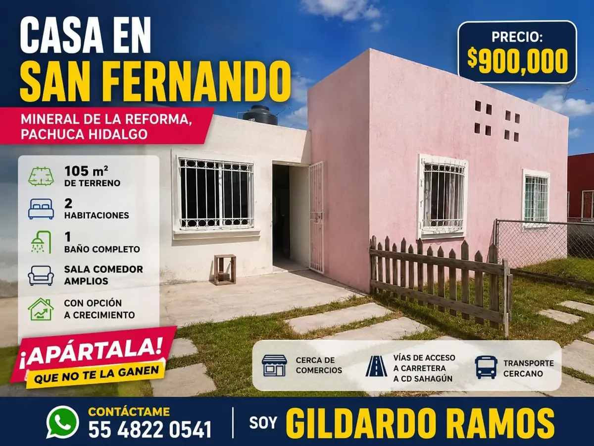 Casa en venta en San Fernando, Mineral de la Reforma