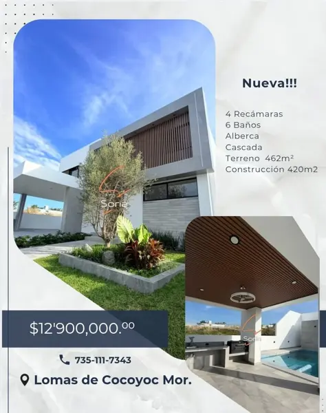 CASA EN LOMAS DE COCOYOC MORELOS
??Hermosa residencia con alberca
$12,900,000.°° MXN CASA EN LOMAS DE COCOYOC MORELOS
??Hermosa residencia con alberca
$12,900,000.°° MXN
