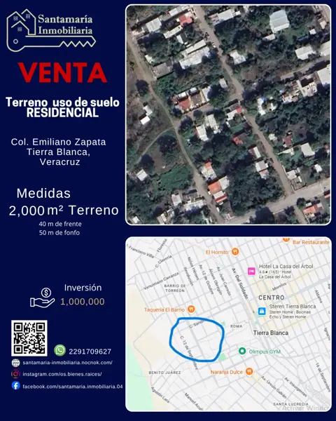 Terreno de 2,000 m2 en Venta, en Tierra Blanca, Veracruz