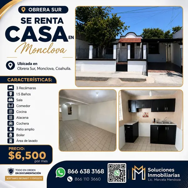 Casa en renta en Obrera Sur Sector II, Monclova, Coahuila de Zaragoza
