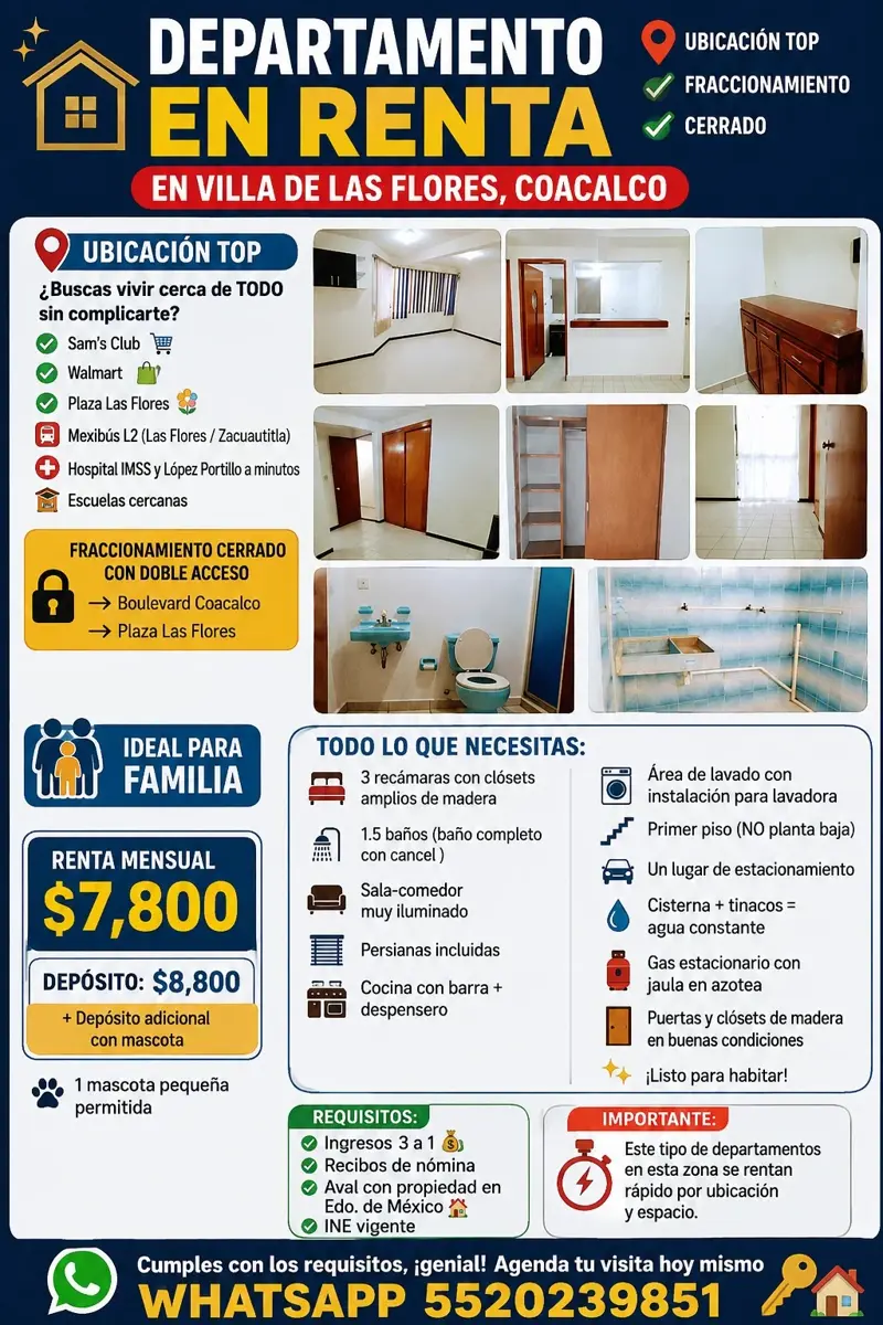 Departamento en renta en Arcos las Torres, Coacalco de Berriozábal — foto 1 de 5
