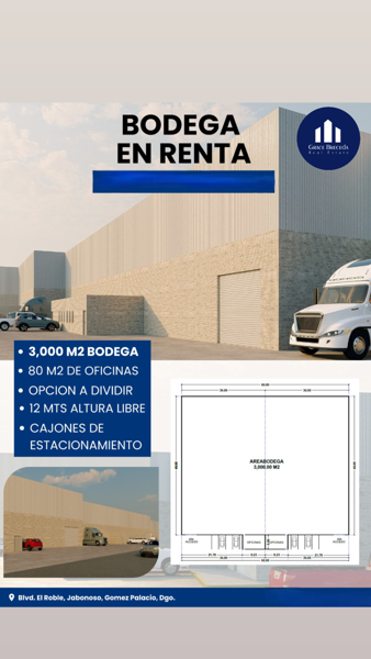 Bodega Industrial en Renta | 3,000 m² | Gómez Palacio.