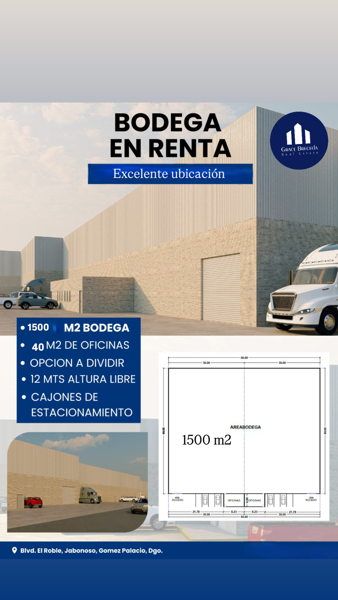 Bodega Industrial en Renta | 1,500 m² | Gómez Palacio.