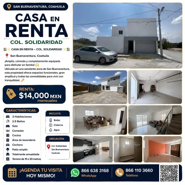 Casa en renta en Solidaridad, San Buenaventura, Coahuila de Zaragoza