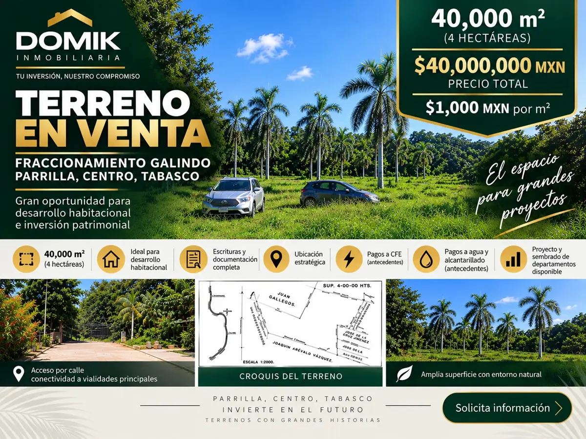 EN VENTA | TERRENO DE 4 HECTÁREAS EN PARRILLA, CENTRO, TABASCO EN VENTA | TERRENO DE 4 HECTÁREAS EN PARRILLA, CENTRO, TABASCO